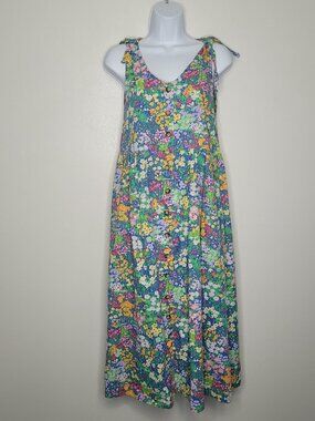 Bright floral garden midi cute button front cottage summer dress size M FLAWS